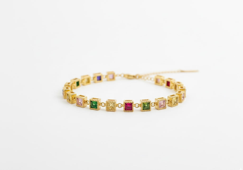 Gold square gem bracelet