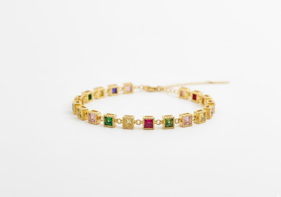 Gold square gem bracelet